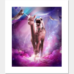 Funny Space Pug Riding On Alpaca Unicorn Posters and Art